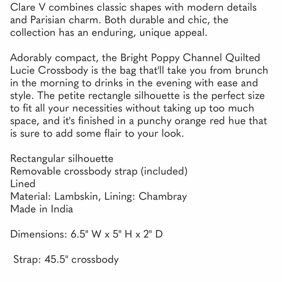 Clare V Bright Poppy Channel Quilted Lucie Crossbody - Picture 11 of 11